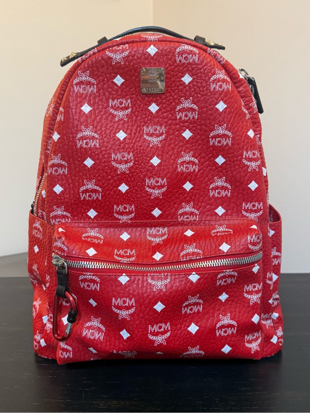 MCM Red Logo Monogram Daypack